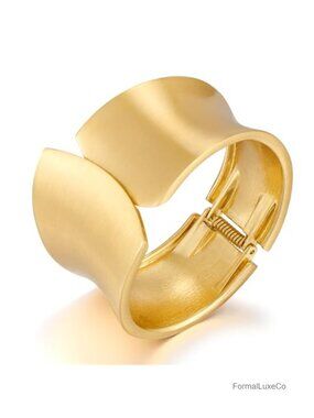 Matte Finish Brass Chunky Open Cuff Bangle Bracelet with Hidden Safety Clasp